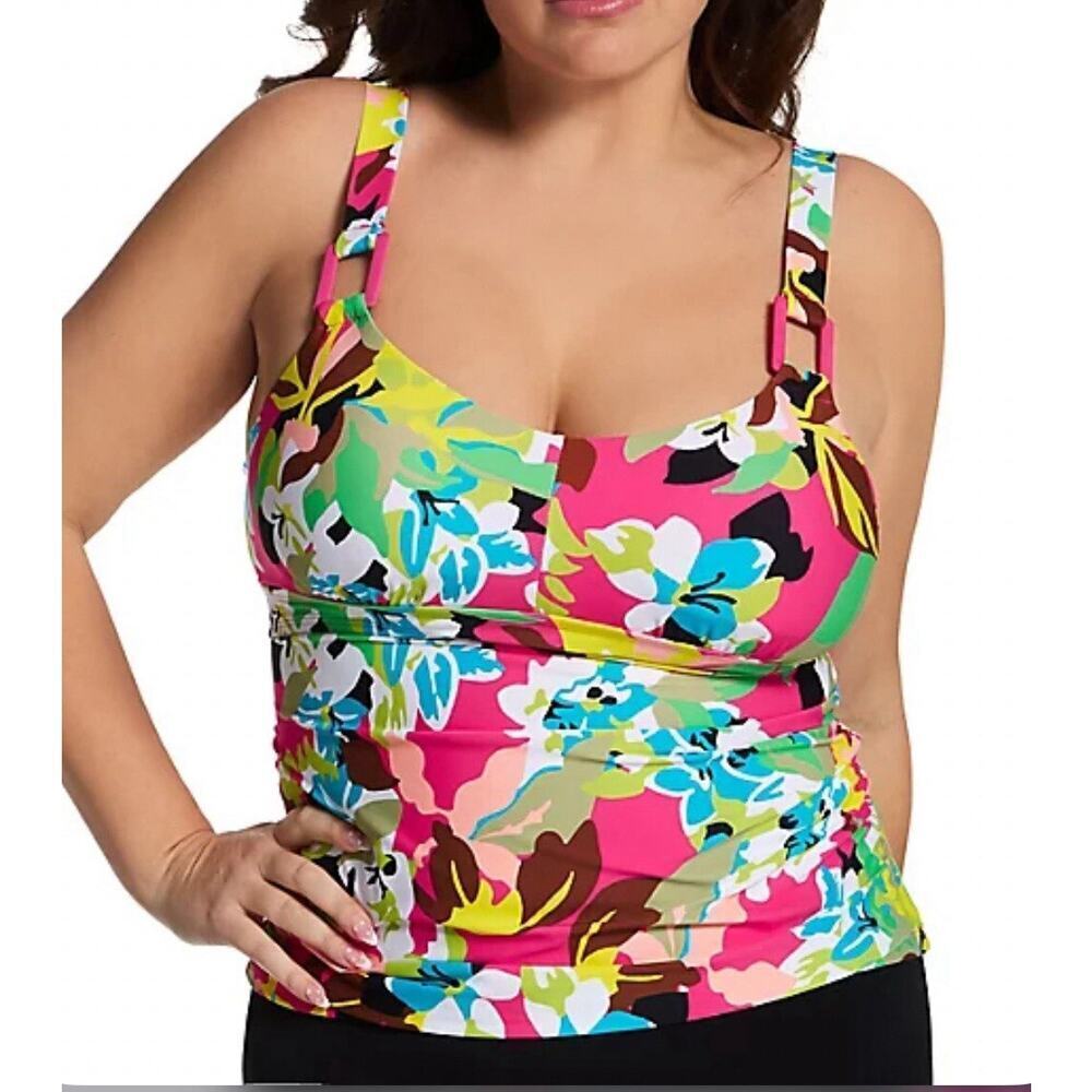 Anne Cole Women's Easy Ring Cabana Party Tri Tankini Swim Top Size 18W Multi NWT